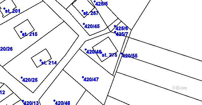 Parcela st. 275 v KÚ Bežerovice, Katastrální mapa