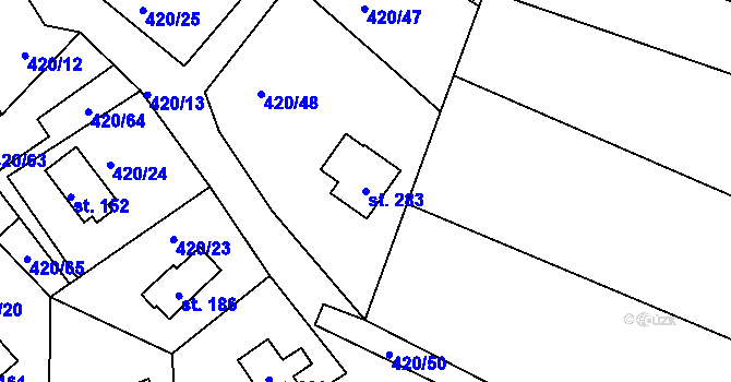 Parcela st. 283 v KÚ Bežerovice, Katastrální mapa