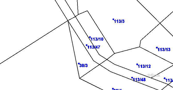 Parcela st. 113/47 v KÚ Bežerovice, Katastrální mapa