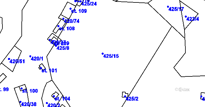 Parcela st. 425/15 v KÚ Bežerovice, Katastrální mapa