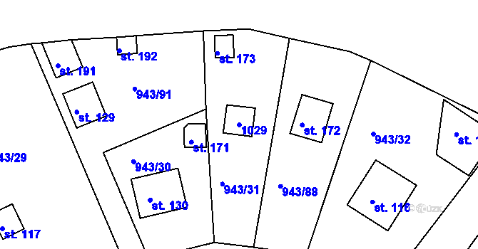 Parcela st. 1029 v KÚ Bežerovice, Katastrální mapa