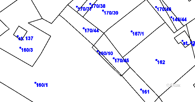 Parcela st. 160/10 v KÚ Černýšovice, Katastrální mapa