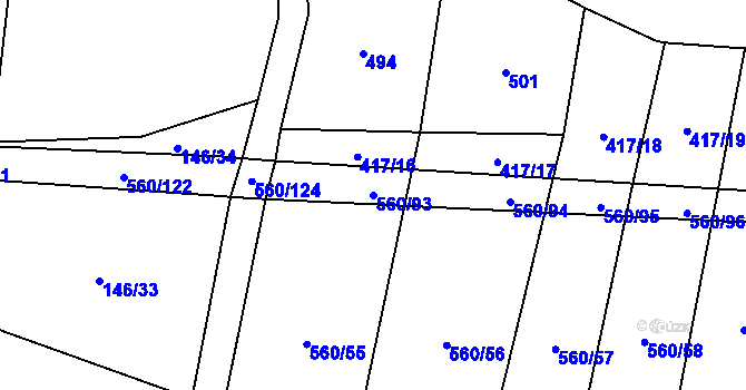 Parcela st. 560/93 v KÚ Černýšovice, Katastrální mapa