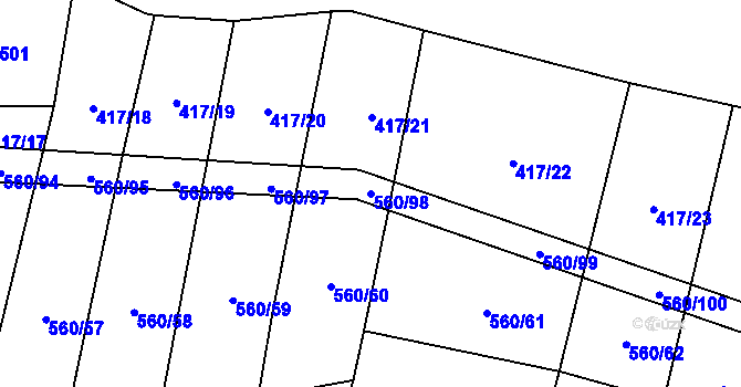 Parcela st. 560/98 v KÚ Černýšovice, Katastrální mapa
