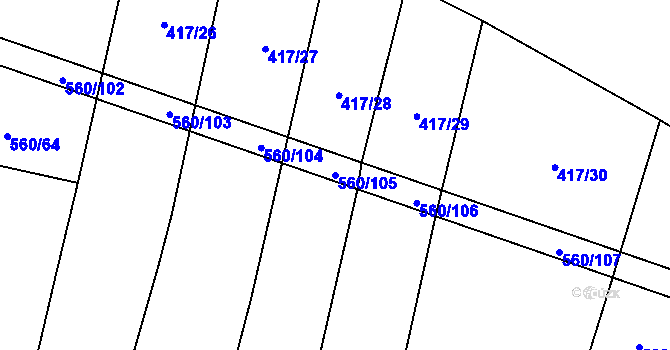 Parcela st. 560/105 v KÚ Černýšovice, Katastrální mapa