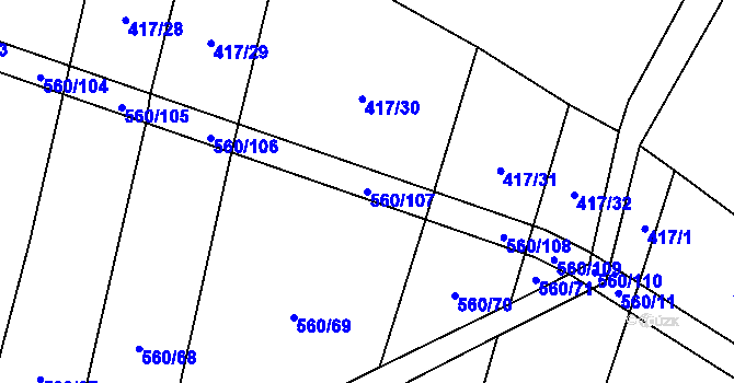 Parcela st. 560/107 v KÚ Černýšovice, Katastrální mapa