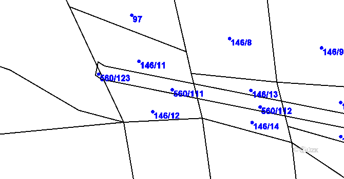 Parcela st. 560/111 v KÚ Černýšovice, Katastrální mapa