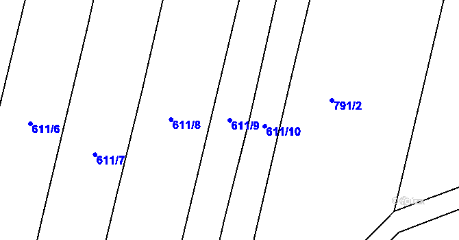 Parcela st. 611/9 v KÚ Černýšovice, Katastrální mapa