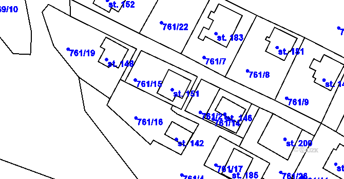 Parcela st. 151 v KÚ Černýšovice, Katastrální mapa