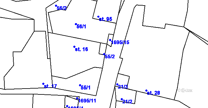 Parcela st. 55/2 v KÚ Černýšovice, Katastrální mapa