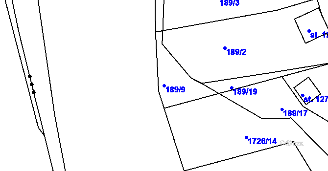 Parcela st. 189/9 v KÚ Černýšovice, Katastrální mapa