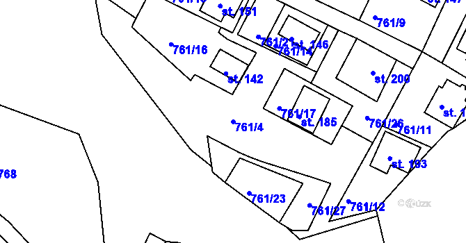 Parcela st. 761/4 v KÚ Černýšovice, Katastrální mapa