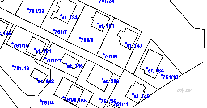 Parcela st. 761/9 v KÚ Černýšovice, Katastrální mapa