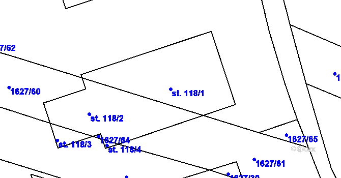 Parcela st. 118/1 v KÚ Černýšovice, Katastrální mapa
