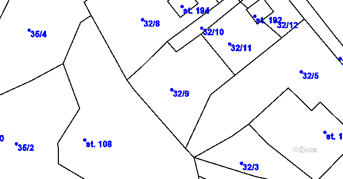 Parcela st. 32/9 v KÚ Černýšovice, Katastrální mapa