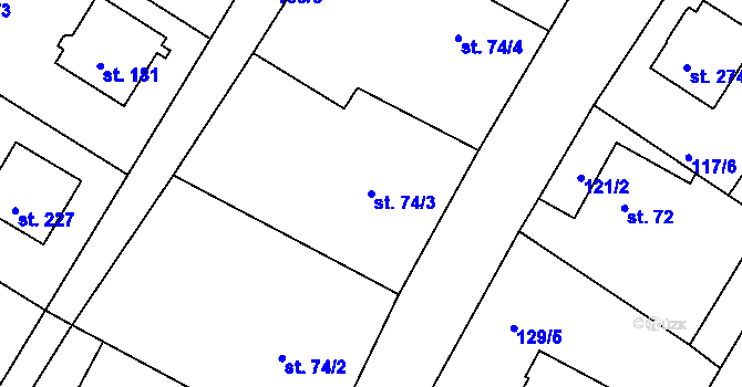 Parcela st. 74/3 v KÚ Sudoměřice u Bechyně, Katastrální mapa