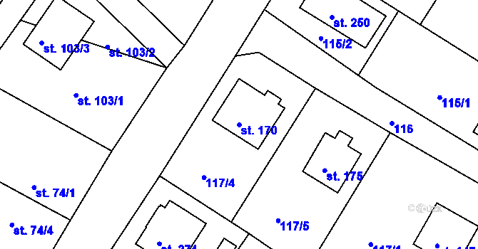 Parcela st. 170 v KÚ Sudoměřice u Bechyně, Katastrální mapa