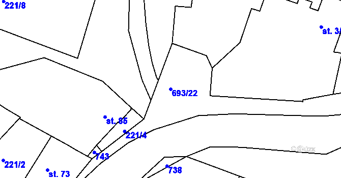 Parcela st. 693/22 v KÚ Sudoměřice u Bechyně, Katastrální mapa