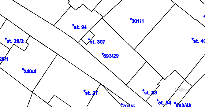 Parcela st. 693/29 v KÚ Sudoměřice u Bechyně, Katastrální mapa