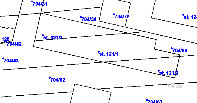 Parcela st. 121/1 v KÚ Sudoměřice u Bechyně, Katastrální mapa