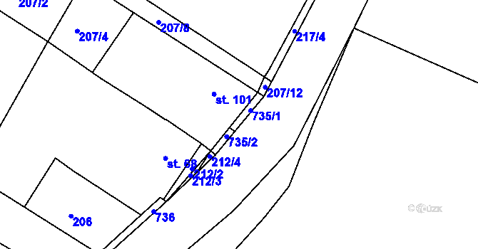 Parcela st. 735 v KÚ Sudoměřice u Bechyně, Katastrální mapa