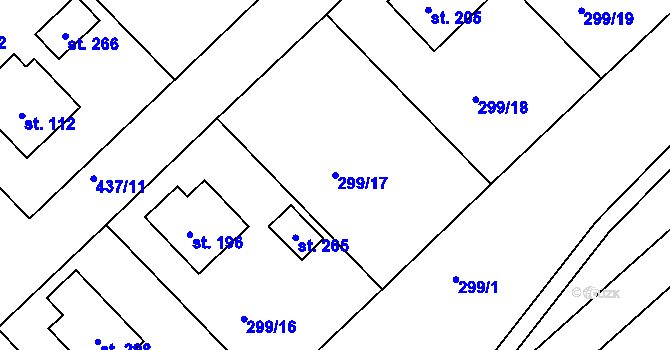 Parcela st. 299/17 v KÚ Sudoměřice u Tábora, Katastrální mapa