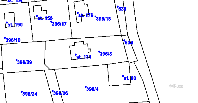 Parcela st. 396/3 v KÚ Sudoměřice u Tábora, Katastrální mapa