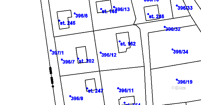 Parcela st. 396/12 v KÚ Sudoměřice u Tábora, Katastrální mapa