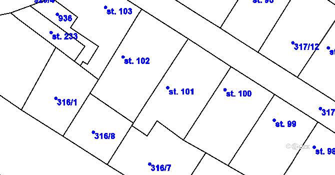 Parcela st. 101 v KÚ Sudovo Hlavno, Katastrální mapa