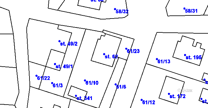 Parcela st. 62 v KÚ Suchá u Havlíčkova Brodu, Katastrální mapa