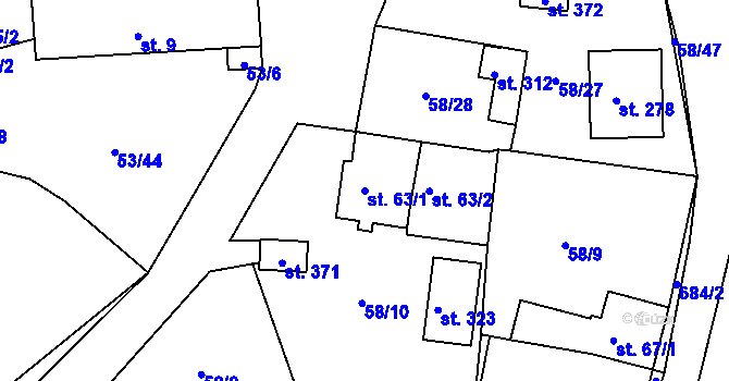 Parcela st. 63/1 v KÚ Suchá u Havlíčkova Brodu, Katastrální mapa