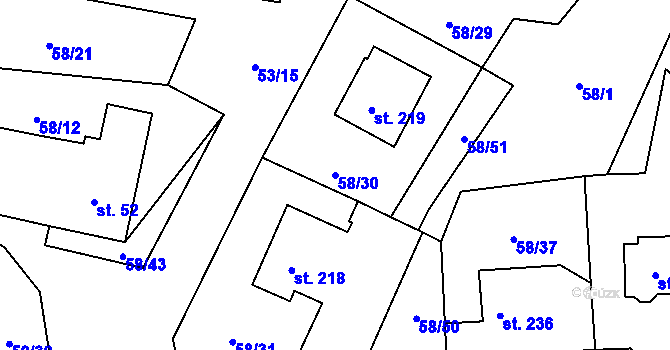 Parcela st. 58/30 v KÚ Suchá u Havlíčkova Brodu, Katastrální mapa
