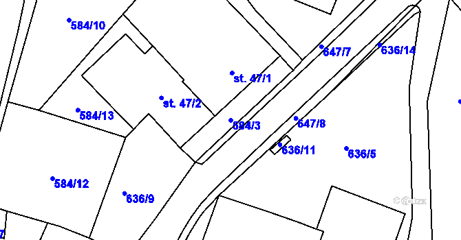 Parcela st. 584/3 v KÚ Suchá u Havlíčkova Brodu, Katastrální mapa