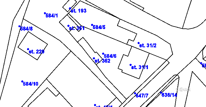 Parcela st. 584/6 v KÚ Suchá u Havlíčkova Brodu, Katastrální mapa
