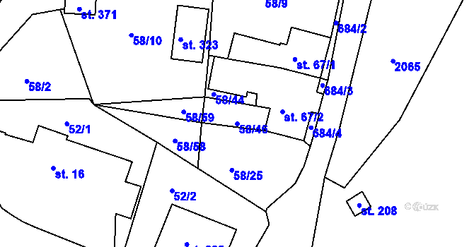 Parcela st. 58/46 v KÚ Suchá u Havlíčkova Brodu, Katastrální mapa