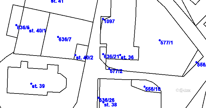 Parcela st. 636/21 v KÚ Suchá u Havlíčkova Brodu, Katastrální mapa