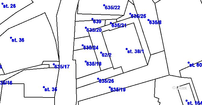 Parcela st. 62/2 v KÚ Suchá u Nechanic, Katastrální mapa