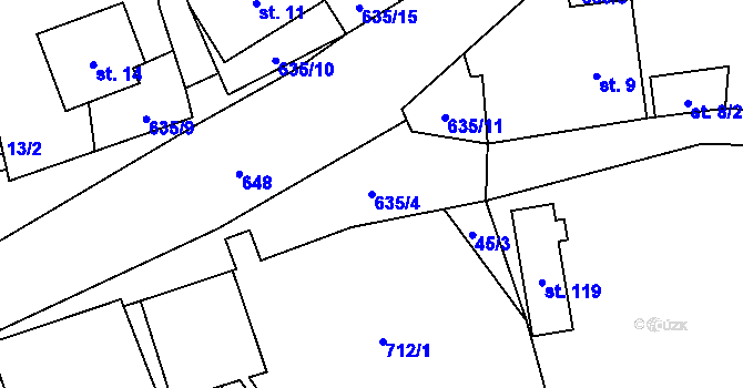 Parcela st. 635/4 v KÚ Suchá u Nechanic, Katastrální mapa