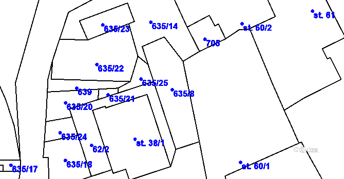 Parcela st. 635/8 v KÚ Suchá u Nechanic, Katastrální mapa