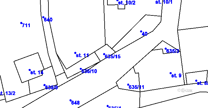 Parcela st. 635/15 v KÚ Suchá u Nechanic, Katastrální mapa