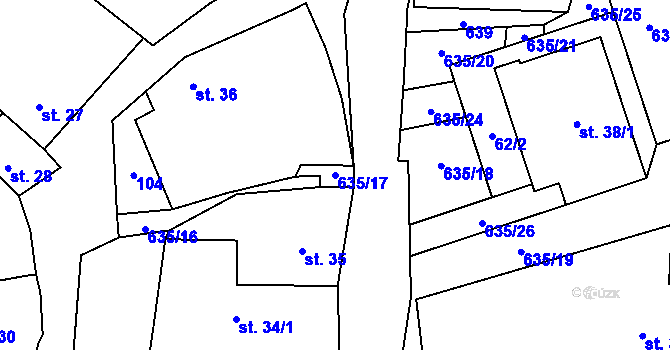 Parcela st. 635/17 v KÚ Suchá u Nechanic, Katastrální mapa