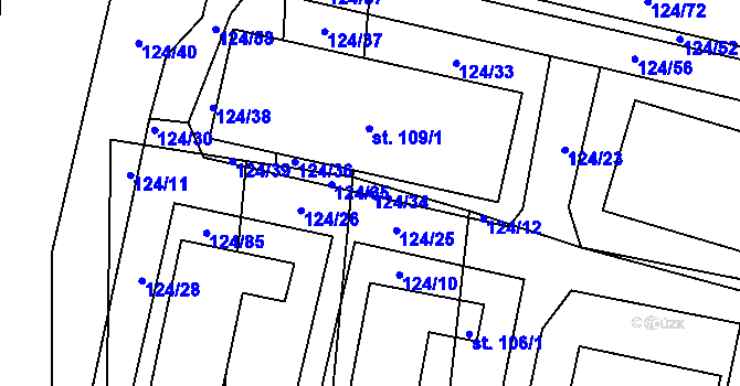 Parcela st. 124/34 v KÚ Suchá u Nechanic, Katastrální mapa