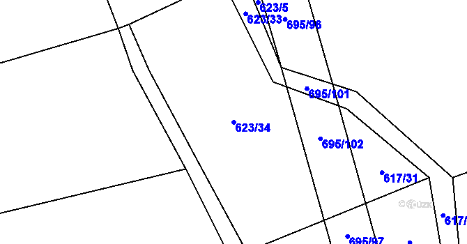 Parcela st. 623/34 v KÚ Suchá u Nechanic, Katastrální mapa