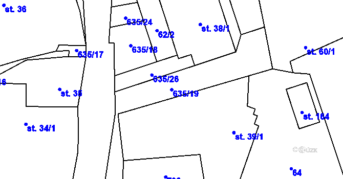 Parcela st. 635/19 v KÚ Suchá u Nechanic, Katastrální mapa
