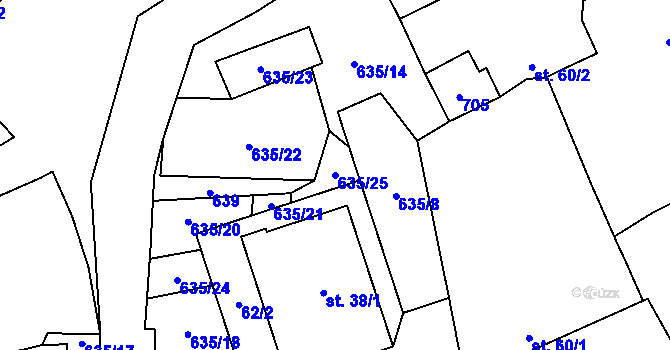 Parcela st. 635/25 v KÚ Suchá u Nechanic, Katastrální mapa