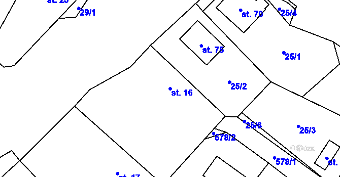 Parcela st. 16 v KÚ Beranovec, Katastrální mapa