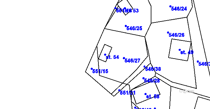 Parcela st. 54 v KÚ Beranovec, Katastrální mapa