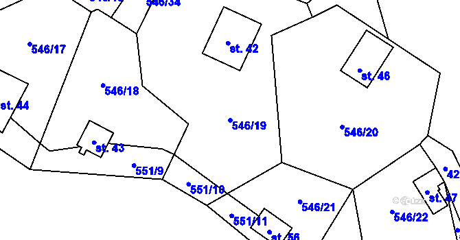 Parcela st. 546/19 v KÚ Beranovec, Katastrální mapa