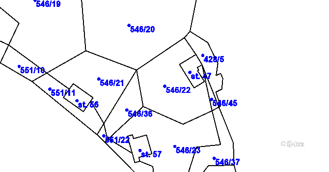 Parcela st. 546/22 v KÚ Beranovec, Katastrální mapa