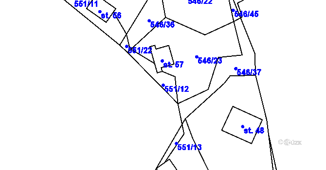 Parcela st. 551/12 v KÚ Beranovec, Katastrální mapa